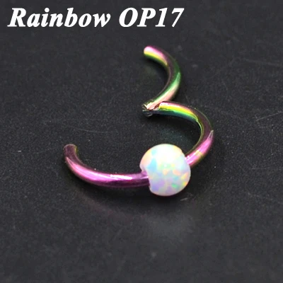 Rainbow OP17 1 шт. G23 титановый шарнирный сегмент кольцо с опалом камень опал губы ниппель хряща трагус спираль носовая перегородка кликер пирсинг ювелирные изделия - Окраска металла: Rainbow OP17