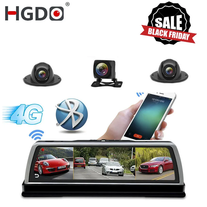 HGDO Новинка ADAS 4 канальный автомобильный видеорегистратор камера видео рекордер зеркало 4G 1" Медиа зеркало заднего вида 4 ядра Android Dash Cam FHD 1080P