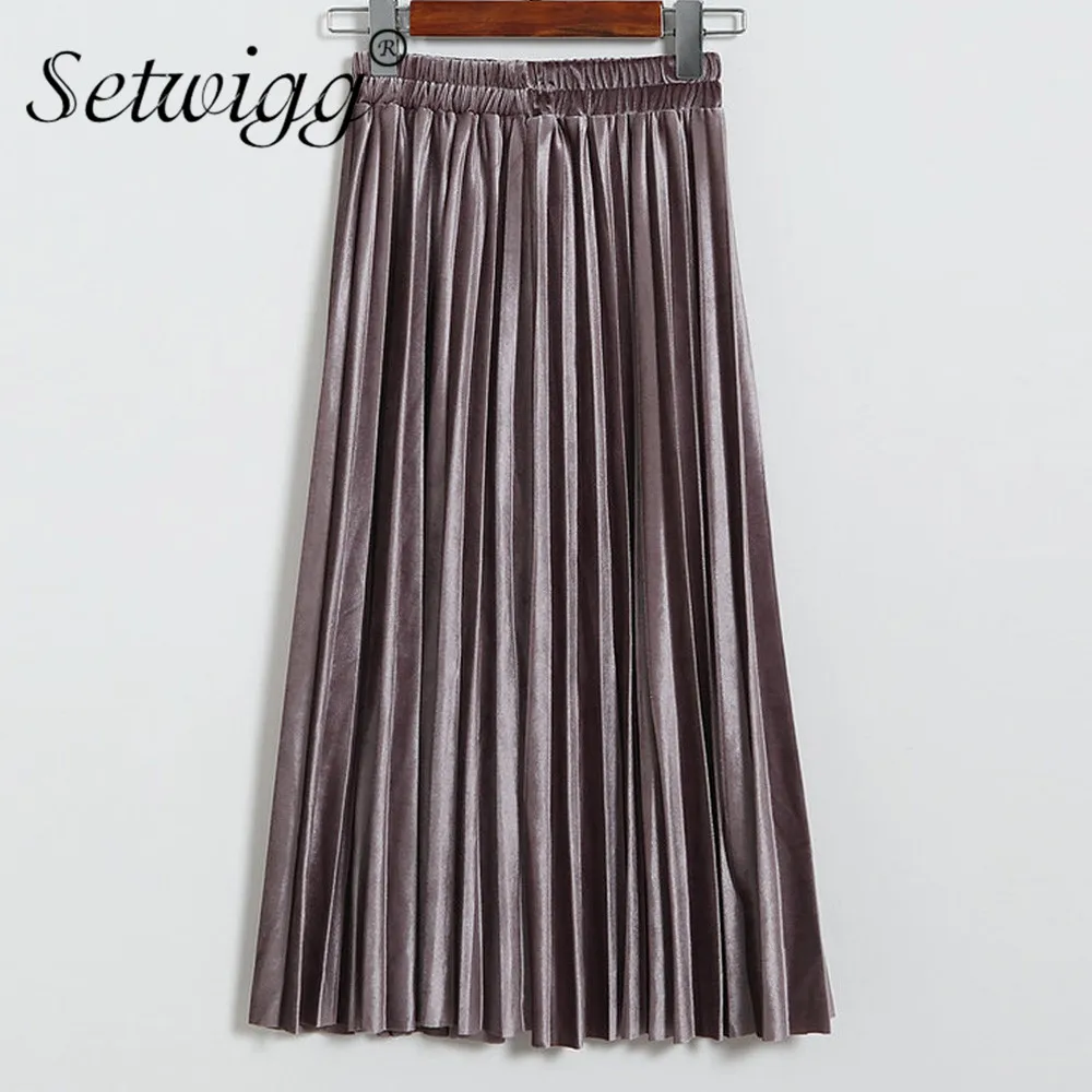 Длинная Плиссированная юбка трапеция бархатная до середины икры с эластичной