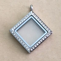 5pcs square stainless steel silver plated crystal magnet floating locket living floating locket pendant