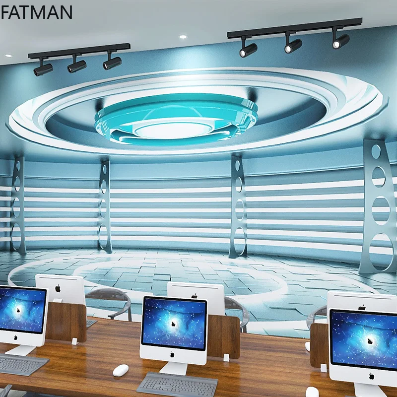 

FATMAN Custom Modern Space Extension Bar KTV Internet Cafe Background Wall Cloth VR Blue Technology Sense 3D Wallpaper Dropship