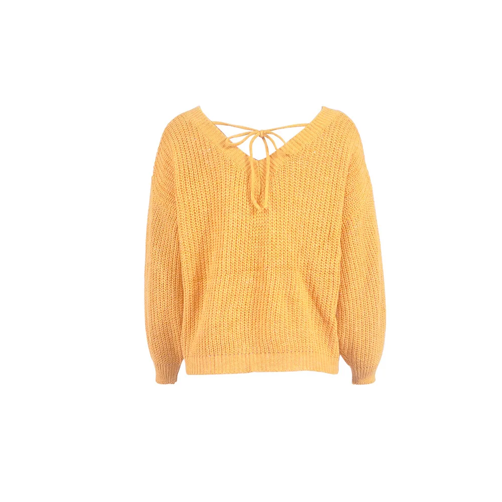 

Slim casual V-neck women's new elegant fashion design sweater solid color winter shirt long-sleeved sweater