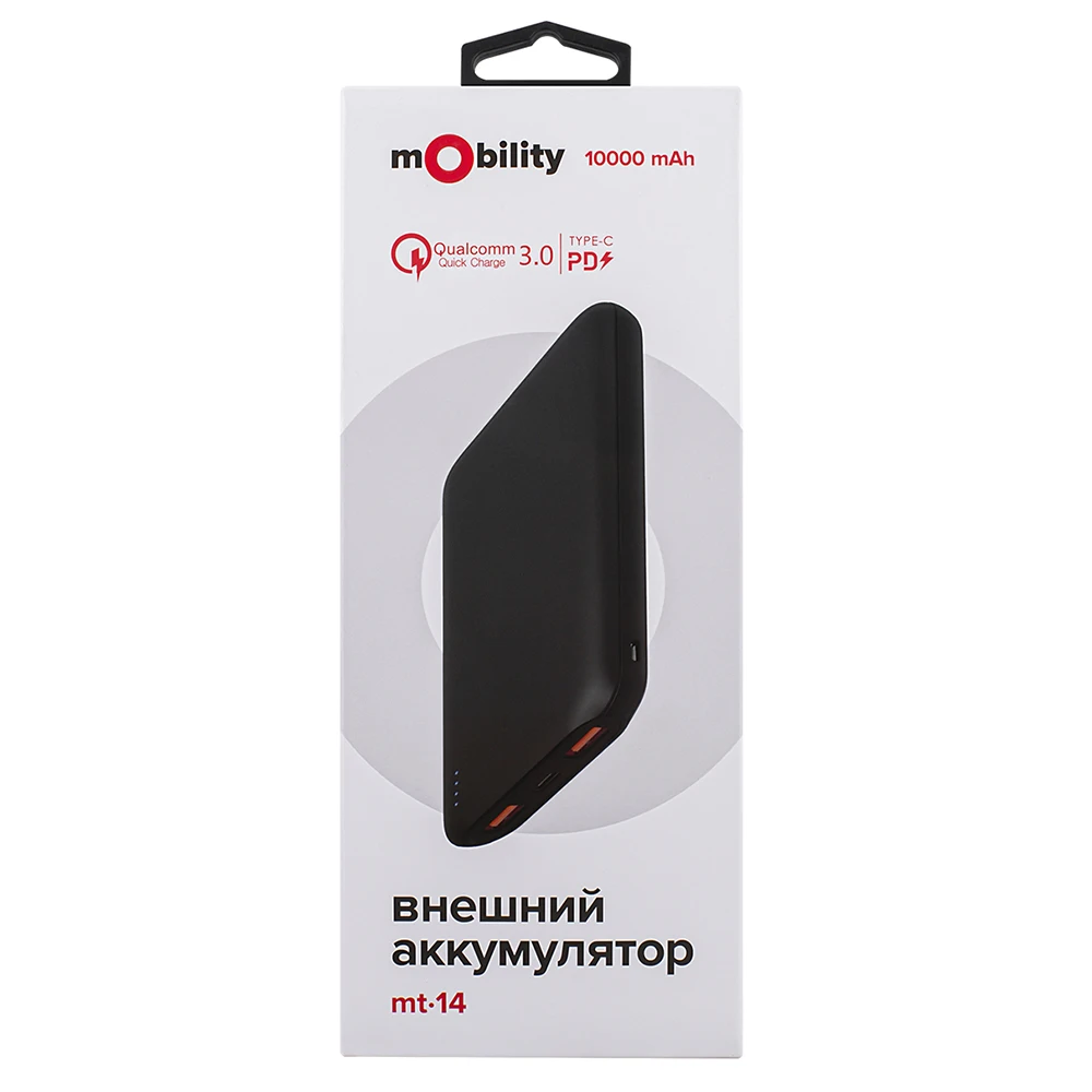Портативный аккумулятор mObility mt 14 (10000 mAh)  PD+QC 3.0 черный|Внешние аккумуляторы| |