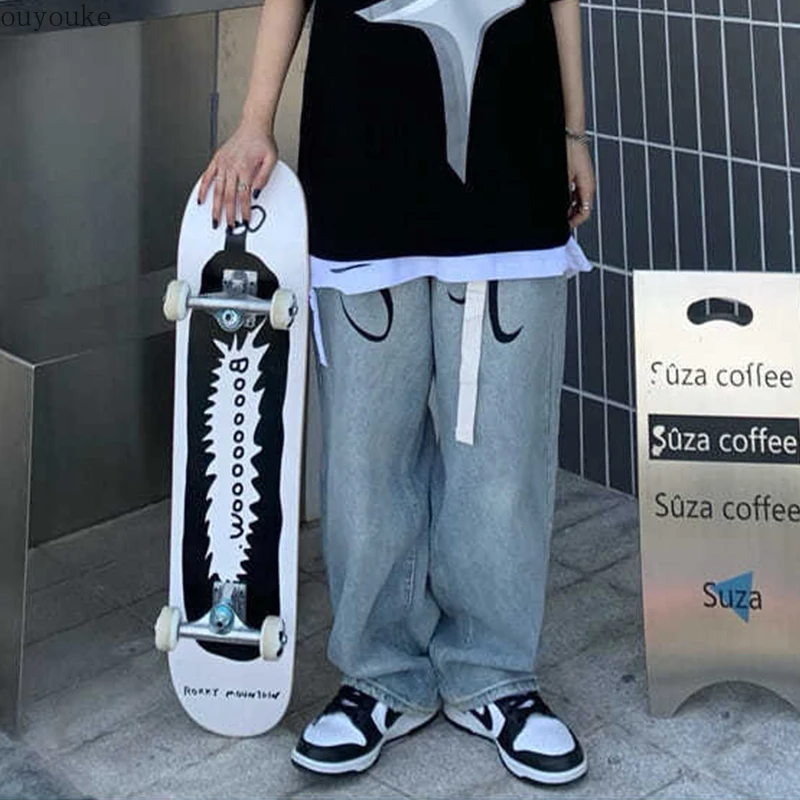 

2021, мужские и женские джинсы в стиле ретро High Street, штаны для скейтборда, джинсы в стиле хип-хоп, мешковатые джинсы, широкие брюки, джинсы Y2K