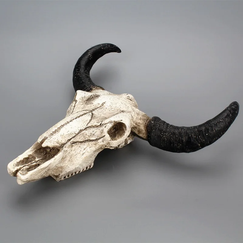 Resin Longhorn Skull Wall Hanging Decoration 3D Cow Wild OX Animal Wildlife Sculpture Figurines Crafts Horns For Home Decor images - 6