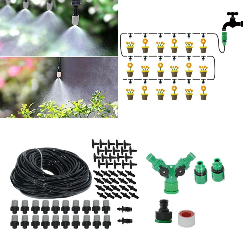 

20M Water Misting Cooling System For Outdoor Patio Garden Greenhouse Irrigation Garden Hose Micro Drip Watering Kits