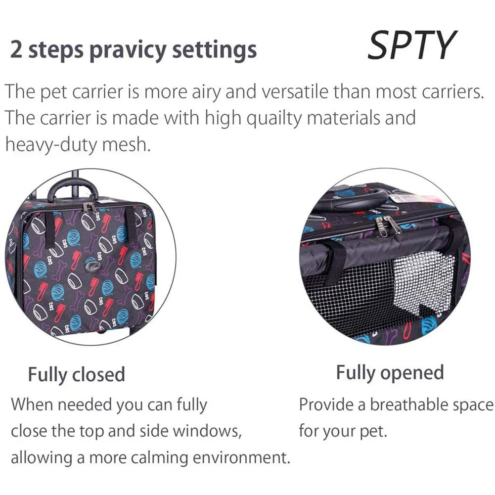 

Pet Cat Trolley Case Rolling Dog Carrier Wheels Soft Sided Collapsible Folding Travel Bag Large Cats Carrying Airline Approved