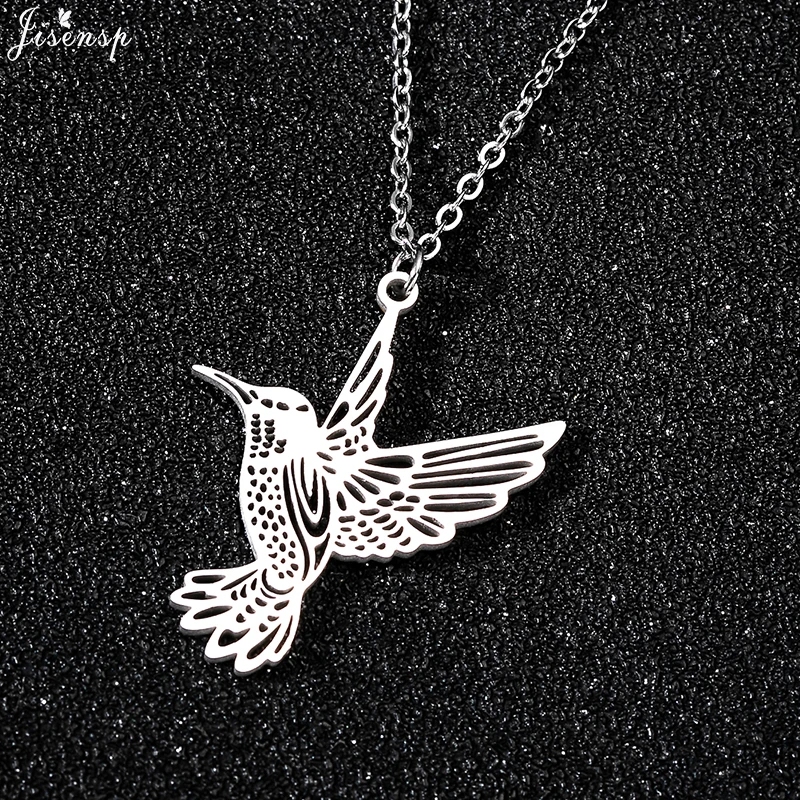 

Jisensp Simple Fashion Hummingbird Stainless Steel Necklaces Women Silver Color Bird Necklaces & Pendants Jewelry bijoux