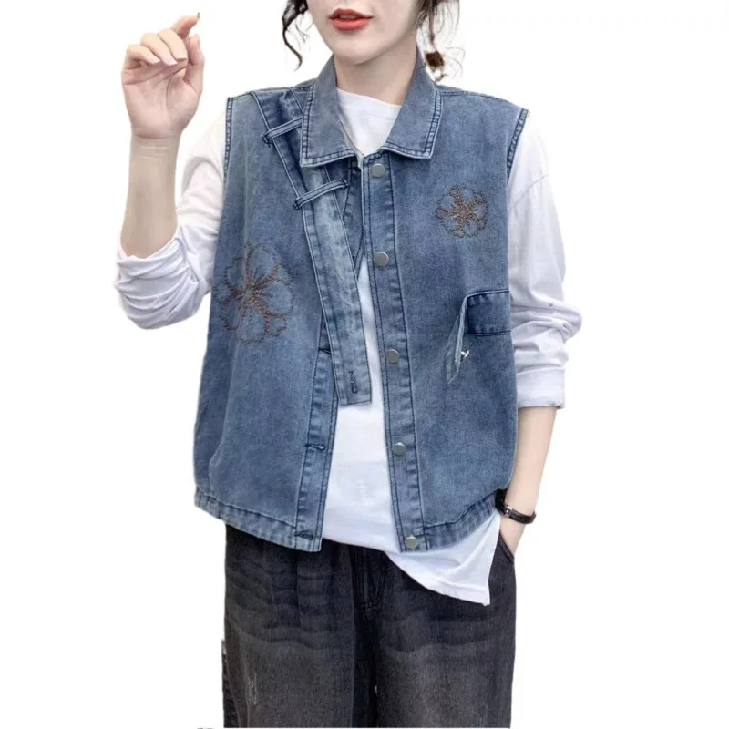 

IEQJ Denim Vest High Street Wild Patchwork Designed Sleeveless Lapel Collar Single Breasted 2021 New Spring Fashion Tide XA243