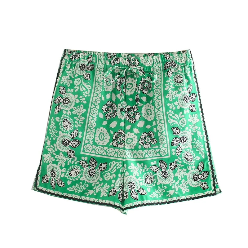 

2021 New Women Fashion Flower Print Casual Hot Bermuda Shorts Female Elastic Waist Bow shorts Streetwear