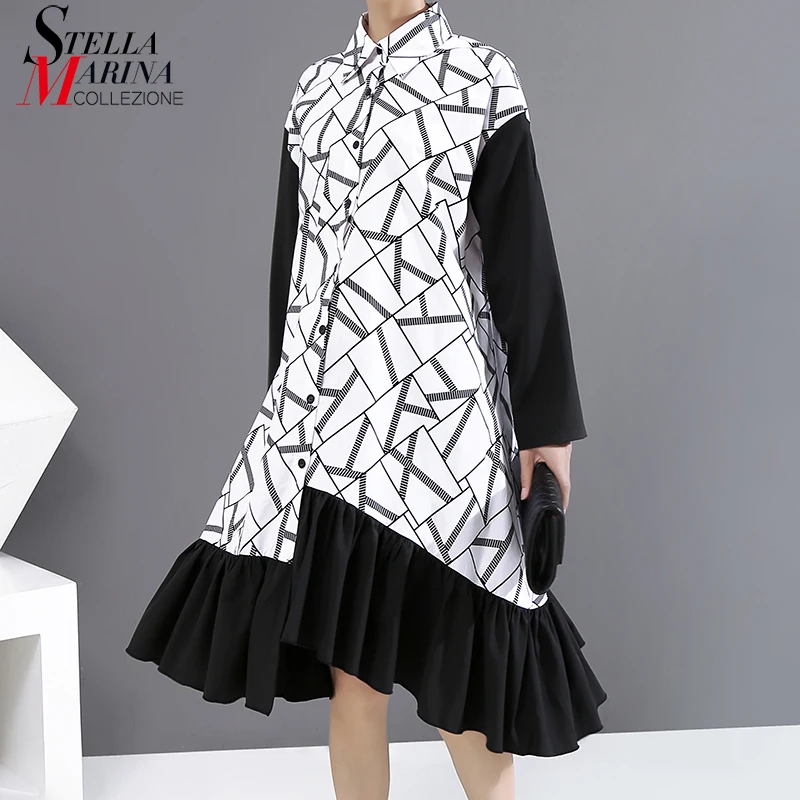 Новое Женское платье с длинным рукавом размера плюс на осень 2020 асимметричными