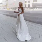 Женское атласное свадебное платье Vinca Sunny, ТРАПЕЦИЕВИДНОЕ пляжное платье невесты на тонких бретельках с V-образным вырезом, модель 2022