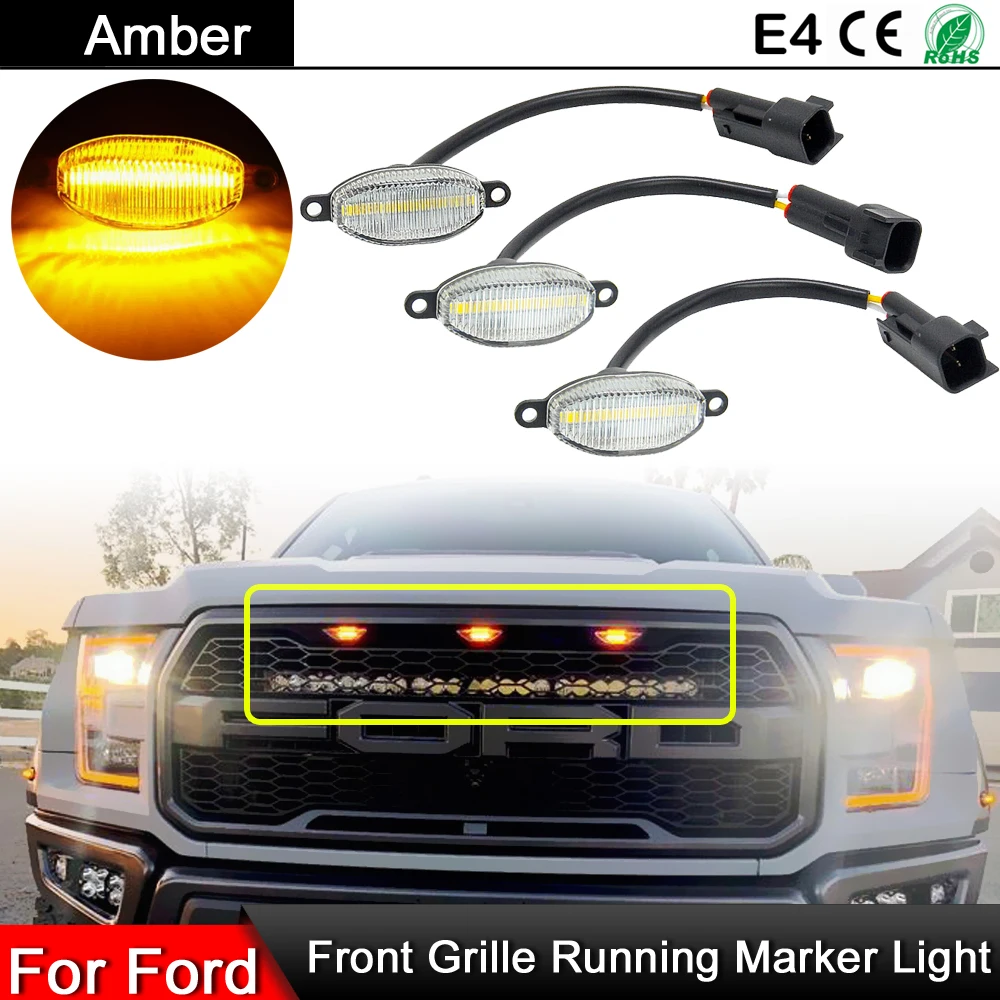 

3 шт. для Ford F150 SVT Raptor 2010-2014 прозрачные/дымчатые линзы янтарсветодиодный светодиодная передняя решетка габаритные огни DRL светильник s