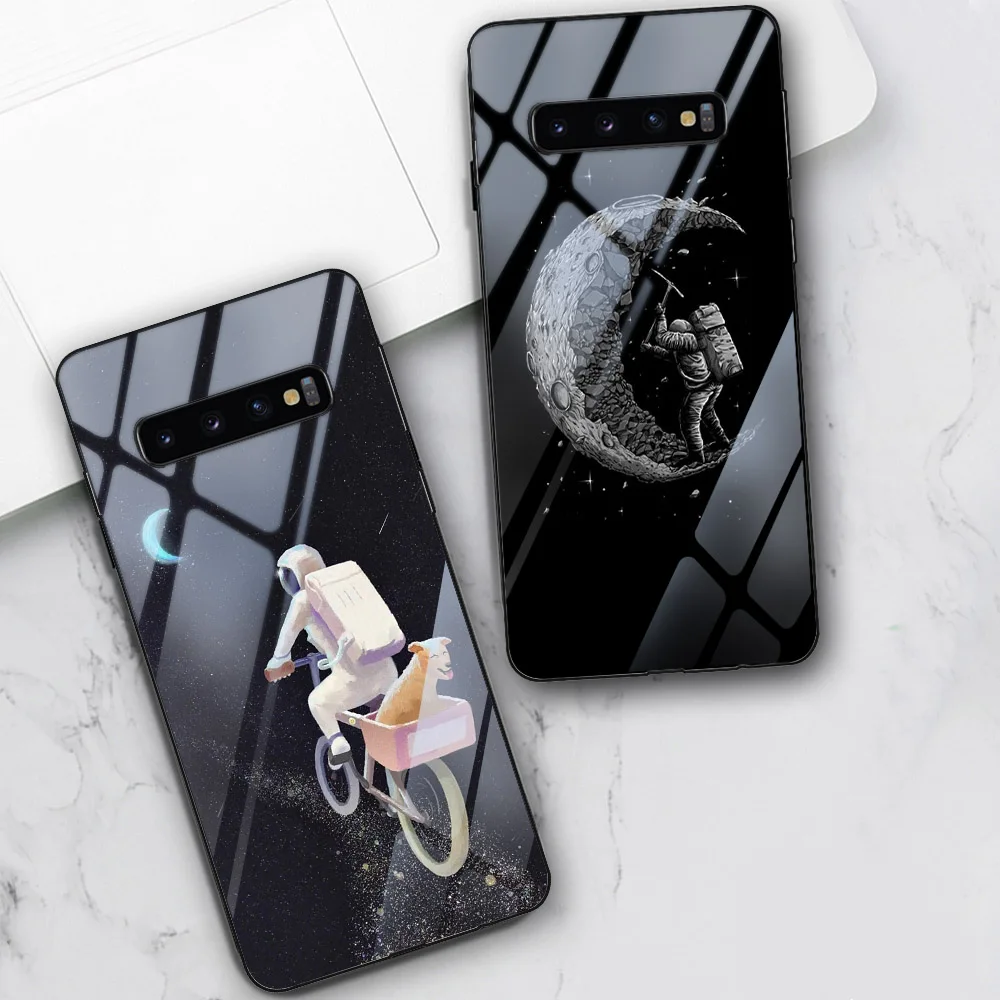 

Astronaut Case For Samsung S21 S10 S9 S8 S20 Ultra A51 A71 A50 A21S A70 A52 A02S 12 72 Note 20 10 Plus Tempered Glass Back Funda