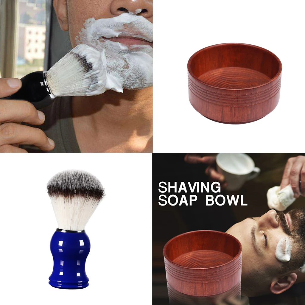 

Men's Shaving Set 11cm Beard Grooming Brush + Oak Wooden Soap Mug Bowl Cup