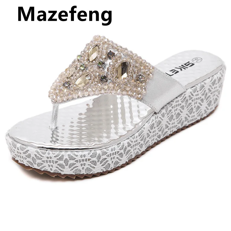 

2021 Classicsl Style Fashion Beach Sandals Female Rome Sandal Platform Slip-on Summer Shoes Woman Crystal Sandalias Footwear 40