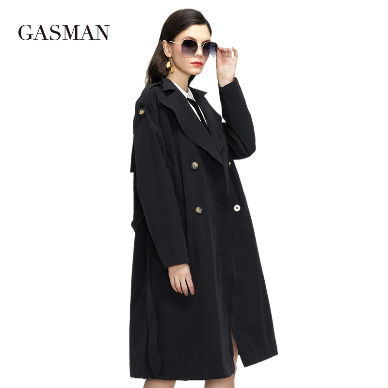 

GASMAN 2022 новые женские весенние куртки, тренчкот, модная черная Женская куртка, двубортные женские пальто, свободная верхняя одежда 20109
