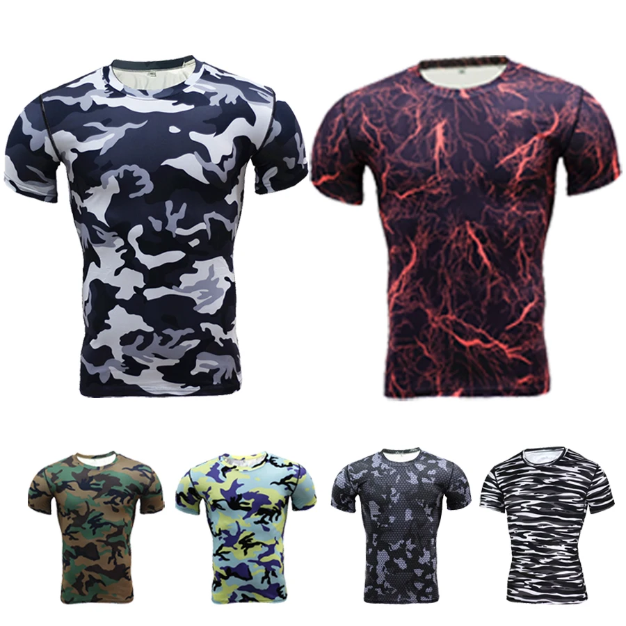 

men running sport t-shirt slim quick drying shirts gym fitness training superelastic t tops male jogging workout clothes