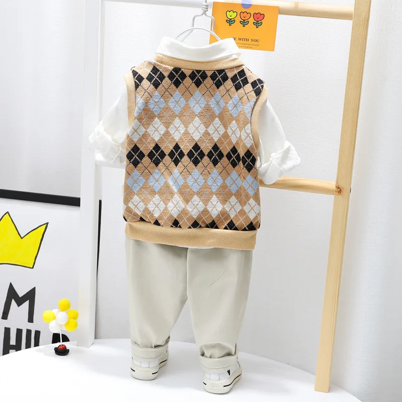 

Spring Autumn Children Fashion Clothes Baby Boys Girls Vest Shirt Pants 3Pcs/sets Kids Infant Clothing Toddler Plaid Sportswear