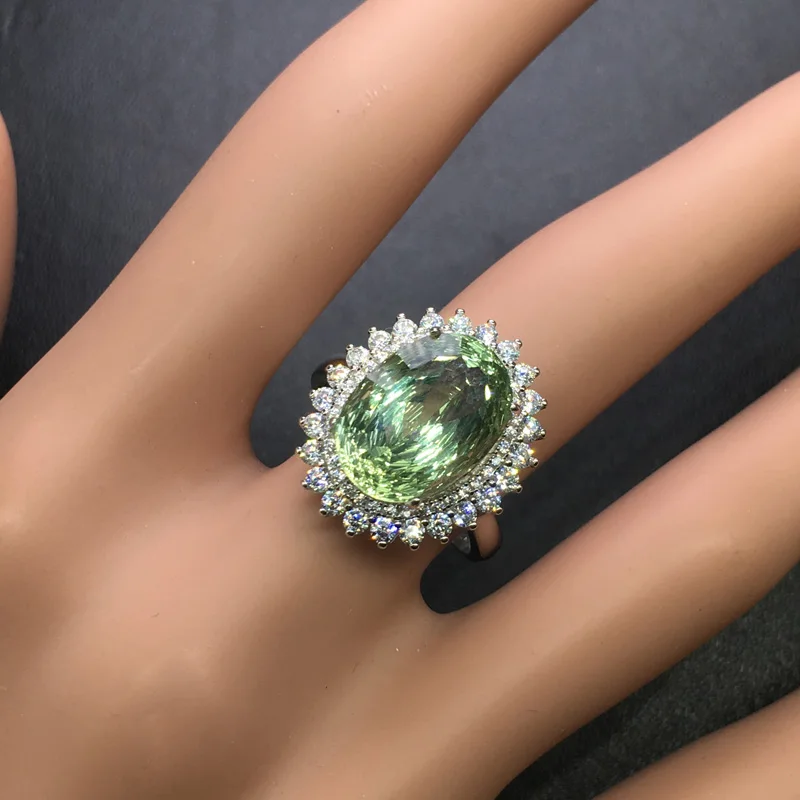 Женское кольцо из серебра 925 пробы CSJ элегантное овальное вогнутое с зеленым