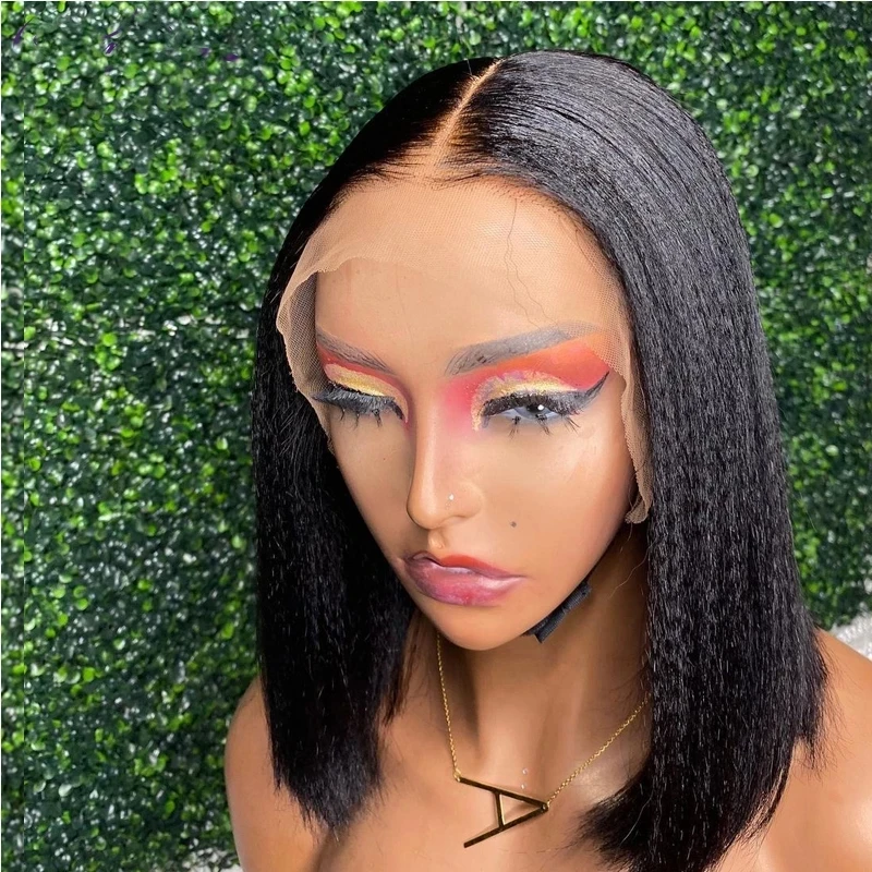 Яки прямые тупой коротко обрезать Боб угольно черный Цвет Синтетические волосы