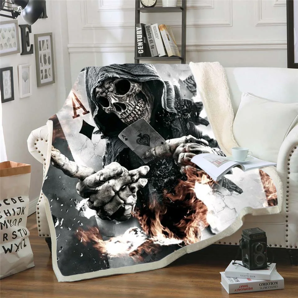 Bedding Outlet Skull Plush Blanket Sherpa Gothic Black White Mystic Bed For Boy Mantas De Cama style-008 | Дом и сад