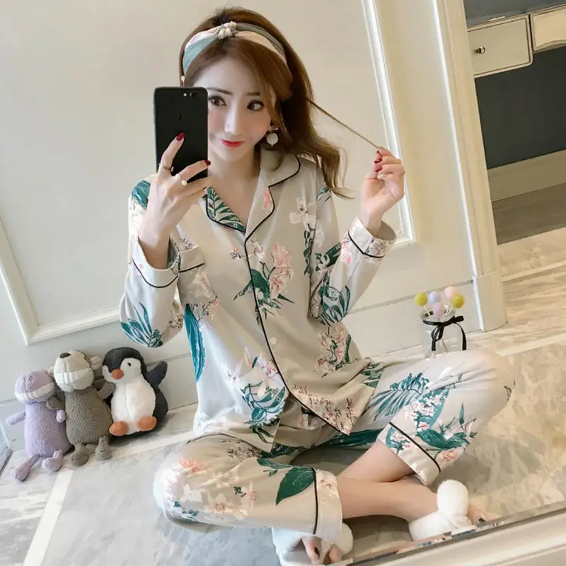 Pajamas Women's Long-sleeved Spring and Autumn Korean Women's Plus Size Home Service Summer Two-piece Suit Sleepwear Women