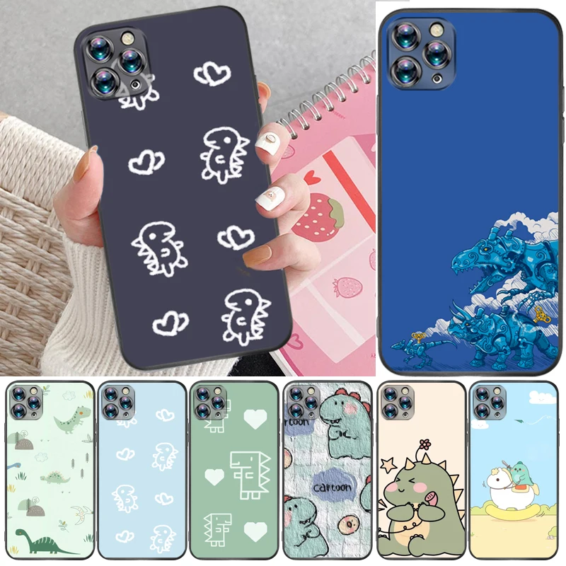 

Cute Couples Dinosaur Funny Flowers Color Painting Phone Case For iPhone 12 Pro Max SE 2020 Mini Cases Funda Coque Back Cover