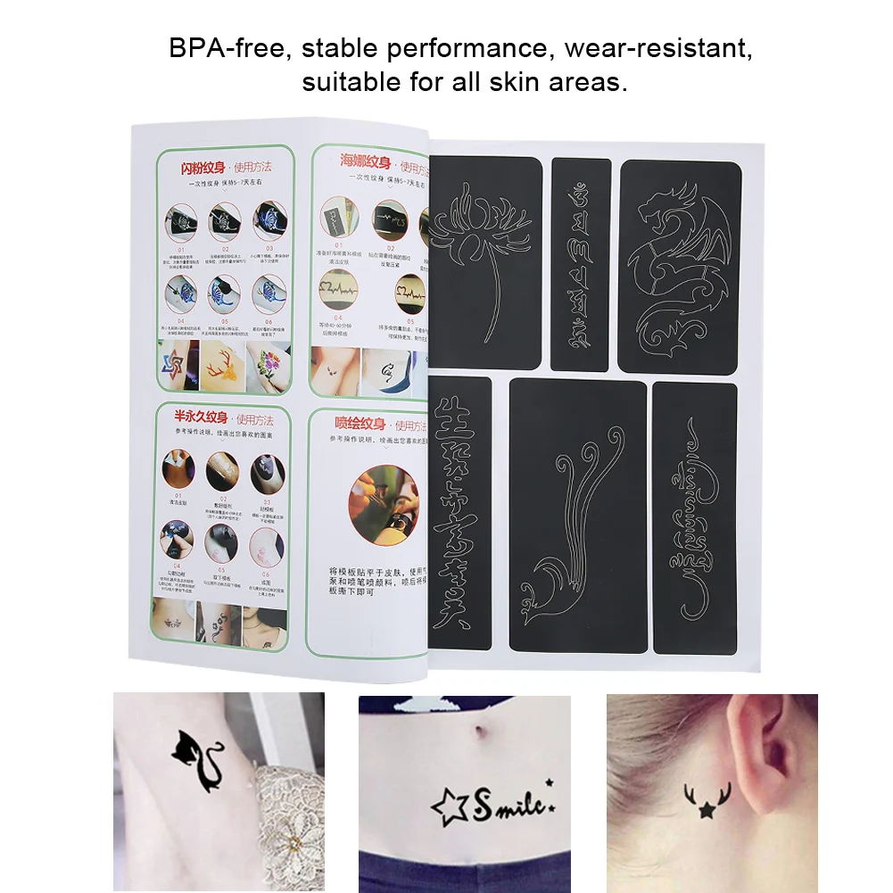 358 узоры аэрография блеск тату трафарет Для женщин Детский рисунок шаблон