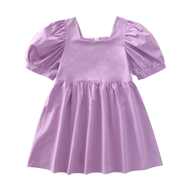 

Puff Sleeve Squre Collar Dresses Baby Big Girls Summer Dress 2021 Clothes Kids Knee Length A Line Dresses Children Party 4-16 Y