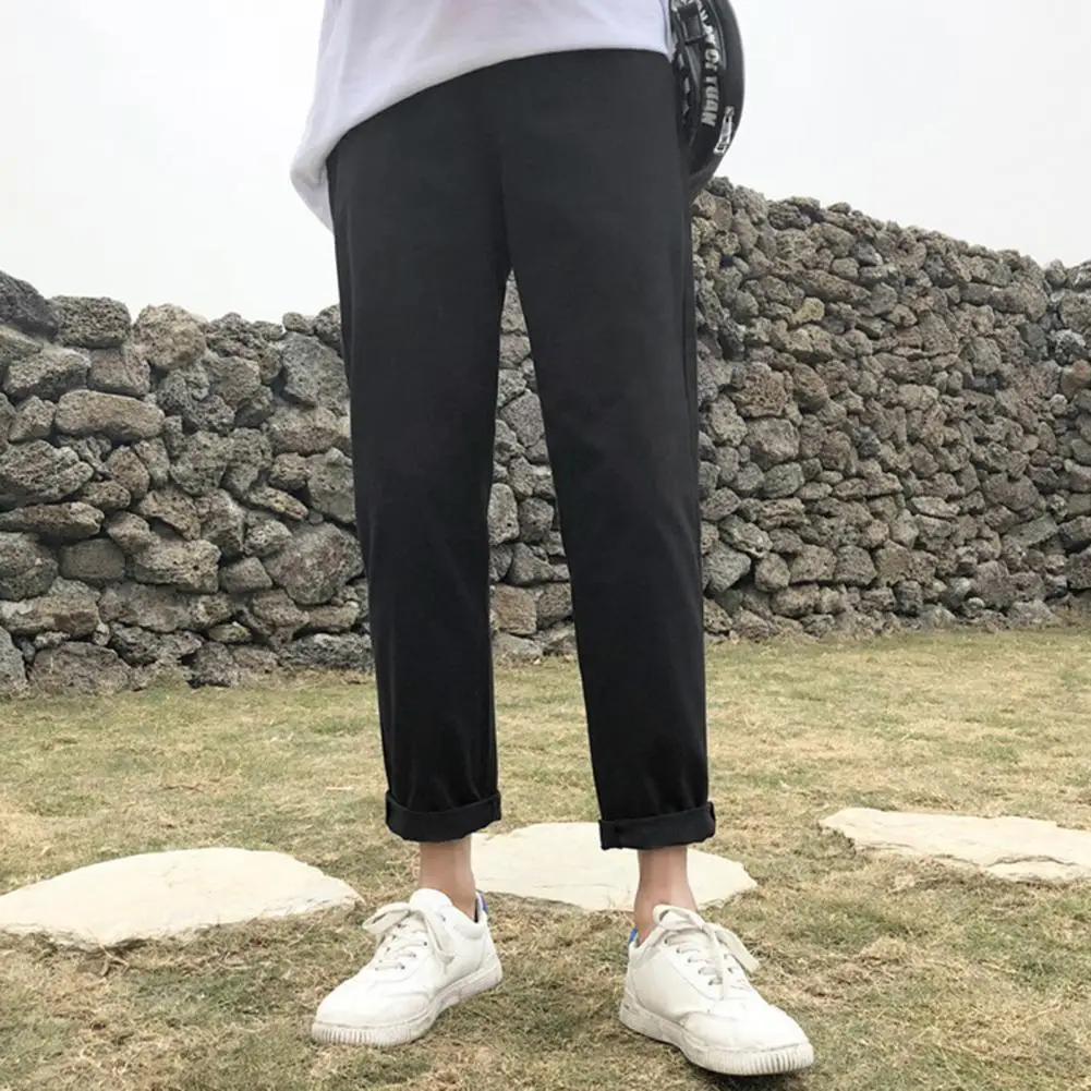 

Comfortable Crop Jeans Solid Color Men Ankle Tied Pants Sweatpants Pants
