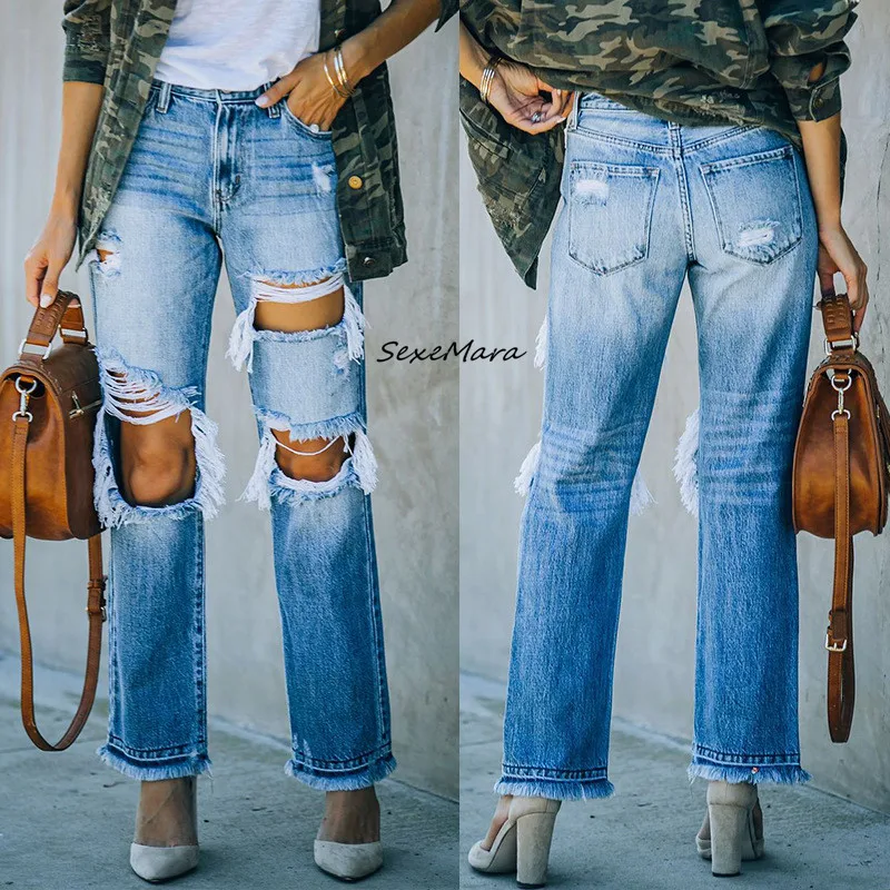 

Ripped Jeans Women Denim Jeans Fashion Casual High Waisted Jeans Sexy Jeans Baggy Jeans Women