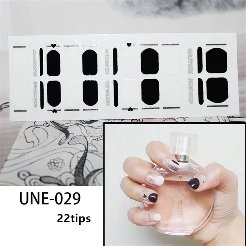 UNE-029 22 подсказки/лист Корея Модный цветной стикер для ногтей Французский на весь ноготь обертывания лак для ногтей Наклейка японский дизайн ногтей Предварительно Разработанный Прямая поставка - Цвет: UNE-029