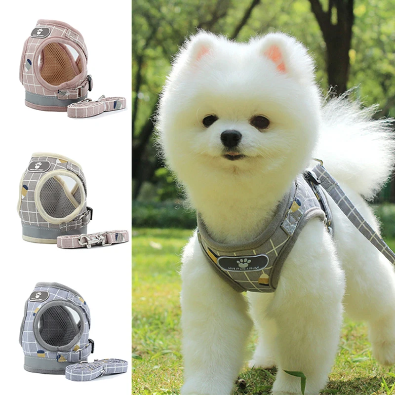 

Soft Mesh Dog Cat Harness Set Breathable Puppy Vest For Small pet Medium Dogs Yorkie Teddy Reflective Walking Lead Leash sets