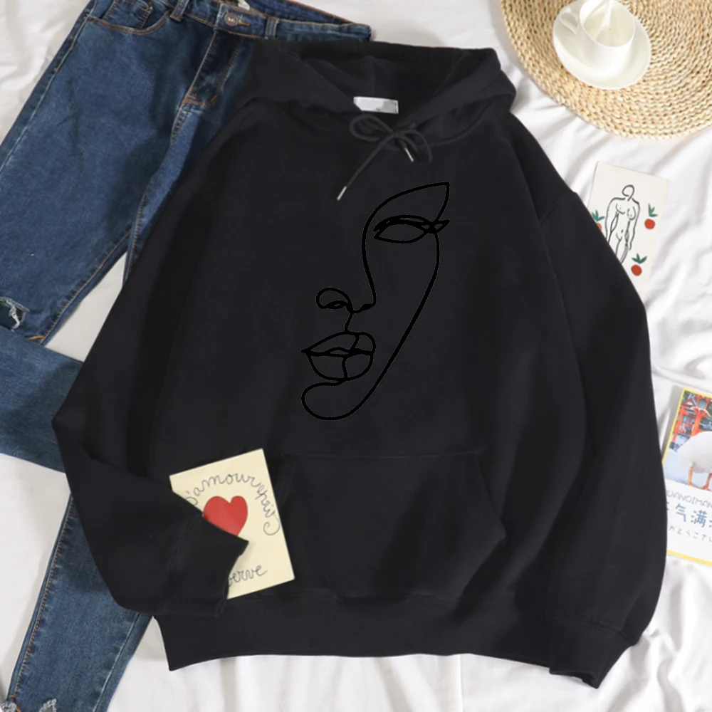

Line Beautiful Women Face Prints Woman Hoodie Street Soft Hoody Hipster Warm Casual Sweatshirt hip hop Fit Pullover Tops Male