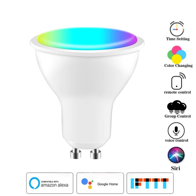Умная Светодиодная лампа tuya WiFi 6 Вт RGB + GU10 GU5.3 E27 дистанционное управление голосом
