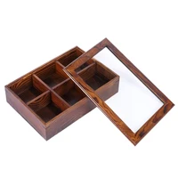 wooden dried fruit plate sectional tray with transparent lid multi grid multifunctional desktop snack organizer nuts box 449e