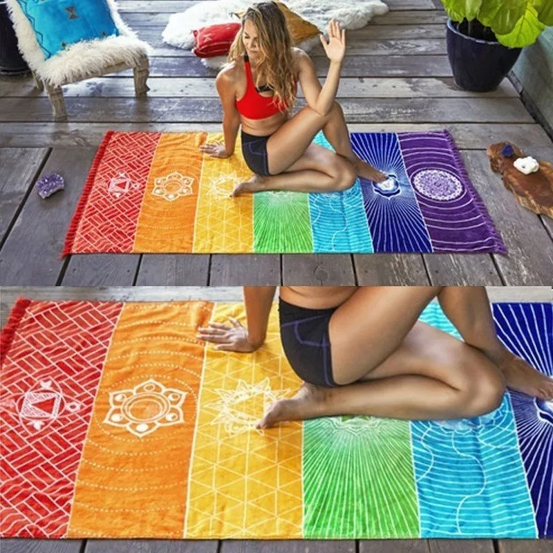 Better Quality Made Of Cotton Bohemia India Mandala Blanket 7 Chakra Rainbow Stripes Tapestry Beach Throw Towel Yoga Mat | Дом и сад