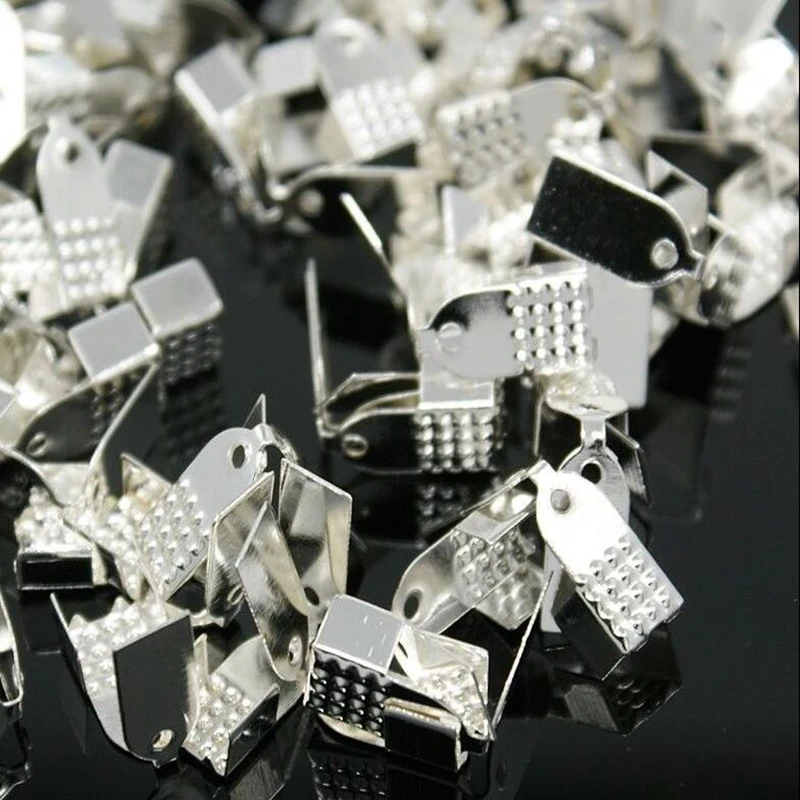 

100pcs 5mm Metal Rope Fastener Crimp Fold Over Cord End Cap leather Clip Connector For DIY Jewelry Making Findings Supplies