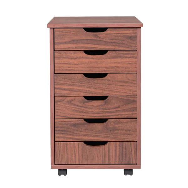 

【USA READY STOCK】Six Household Drawers MDF With PVC Wooden Filing Cabinet Dark Walnut Color