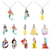 disney acrylic necklaces cartoon jamine princess animation shape pendants necklace epoxy resin girls dinner party jewelry fgz67