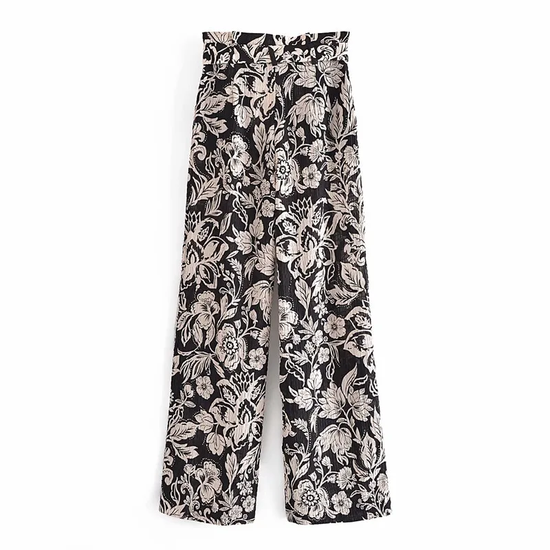 

Vintage Women Print Vest Poplin Suits 2021 Summer Fashion Ladies Beach Match Sets Female High Waist Pants Suit