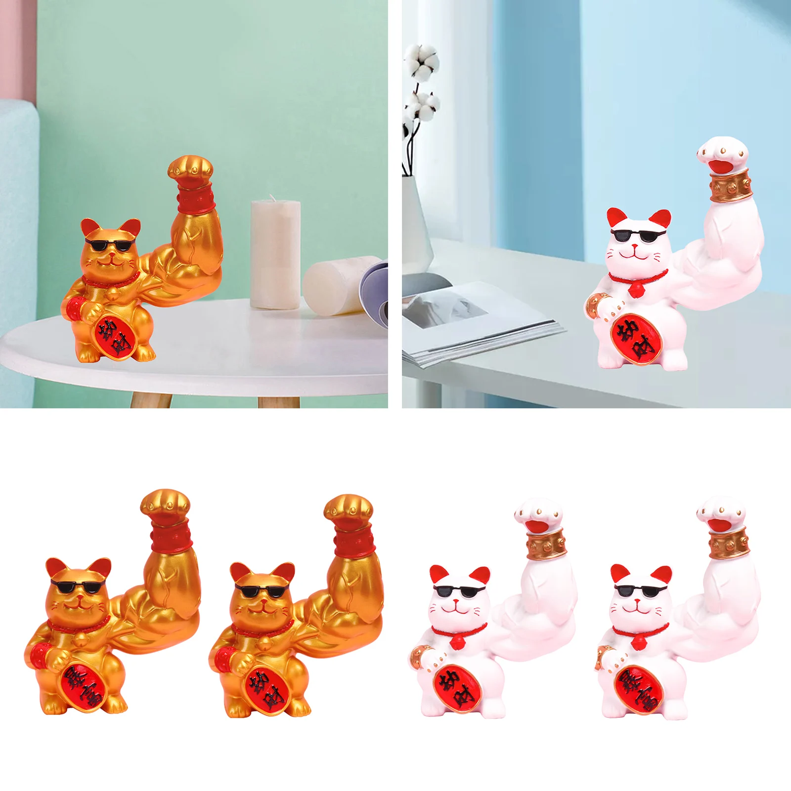 

Lucky Cat Fortune Maneki Feng Shui Money Resin Desktop Strong Muscle Sculpture Decoration Store Shop Counter Gift