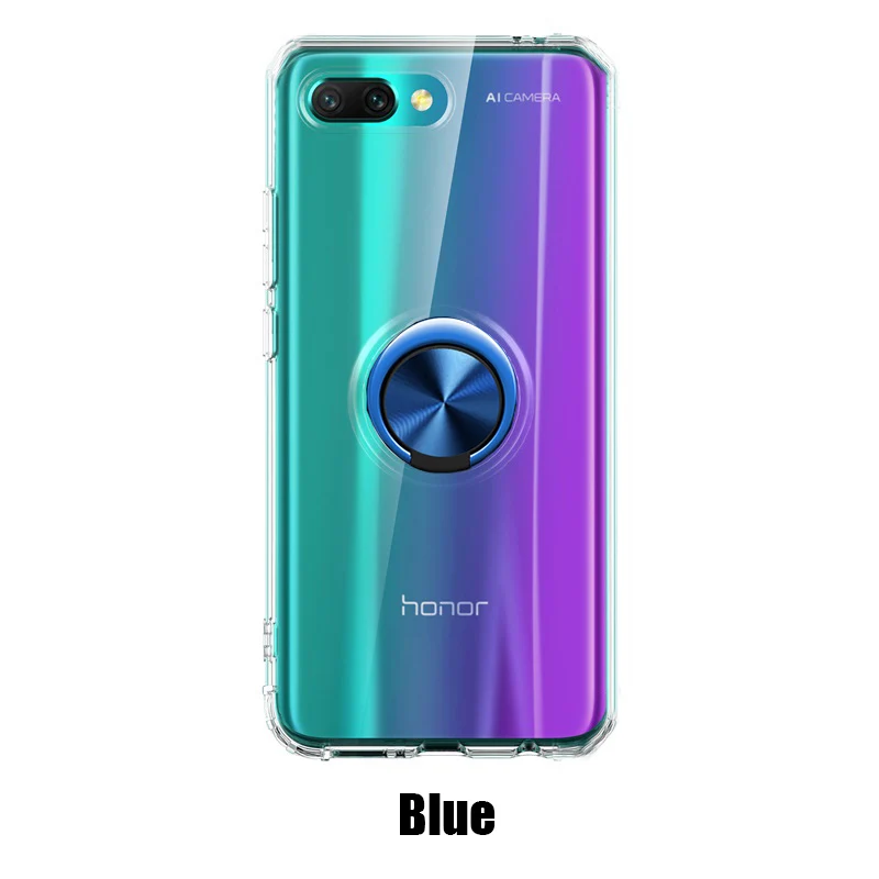Роскошный чехол для телефона s для huawei honor 10 чехол Прозрачная мягкая силиконовая защита из ТПУ кольцо магнетизм чехол для honor 10 Coque - Цвет: Синий