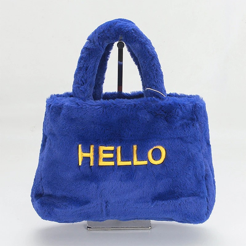 

Luxury Faux Fur Large Capacity Tote 2021 Casual Soft Plush Women Handbags Letters Lady Hand Bags Shopper Bag Winter Female Purse