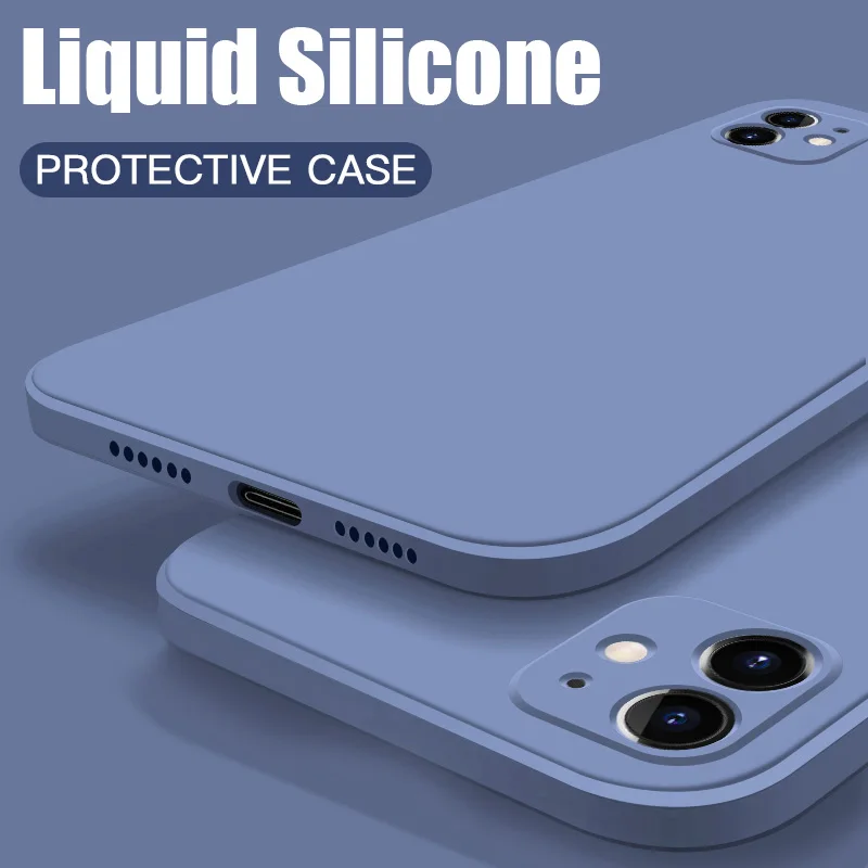 

Luxury Original Square Liquid Silicone Soft Case For iPhone 12 11 pro X XR XS max 7 8 plus Se 2020 Full Protection Phone Cover