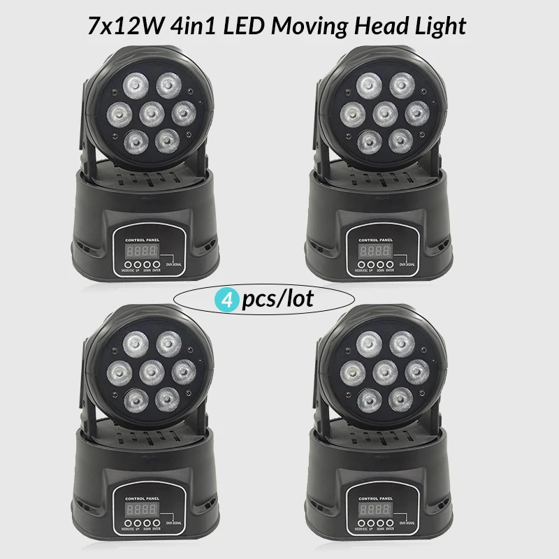 4 шт./лот мини 7x12 Вт светодиодный движущийся головной свет RGBW УФ 4в1 6в1