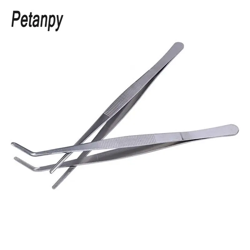 

2pcs 25cm Stainless Steel Straight and Curved Nippers Tweezers Feeding Tongs for Reptile Snakes Lizards Spider kitchen tools