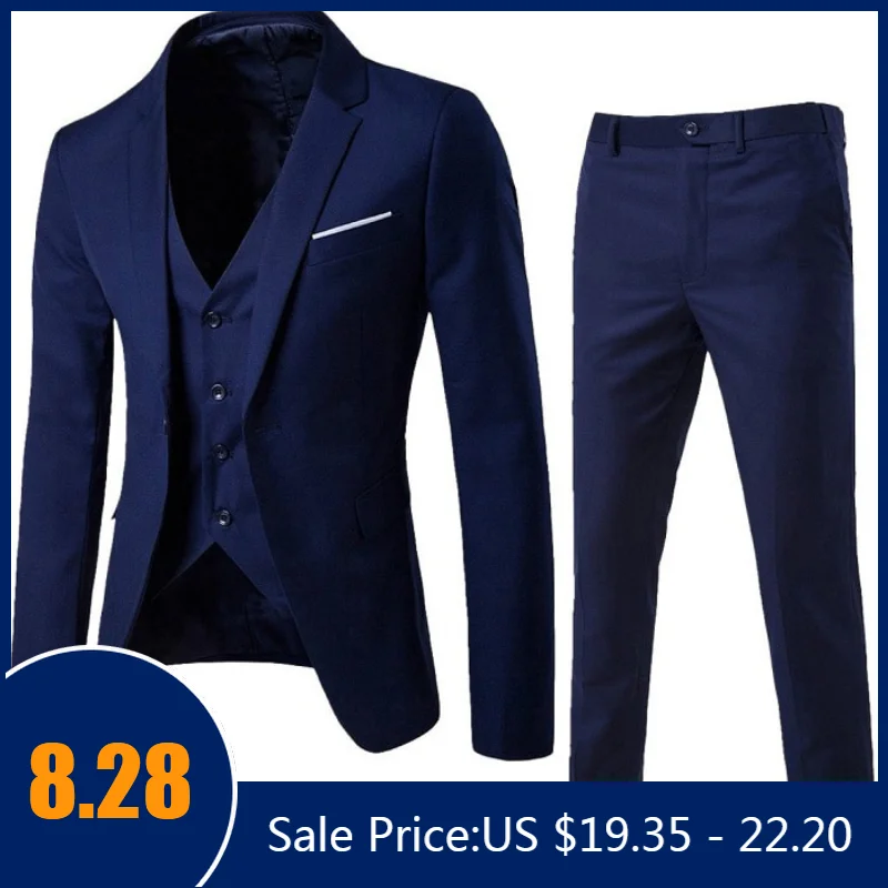 Мужской деловой костюм пиджак смокинг из 3 предметов (пиджак + жилет брюки) с одной