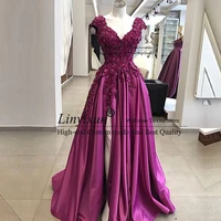 elegant long purple prom dresses abendkleider 2020 sexy high slit beaded applique vestidos de fiesta largos elegantes de gala